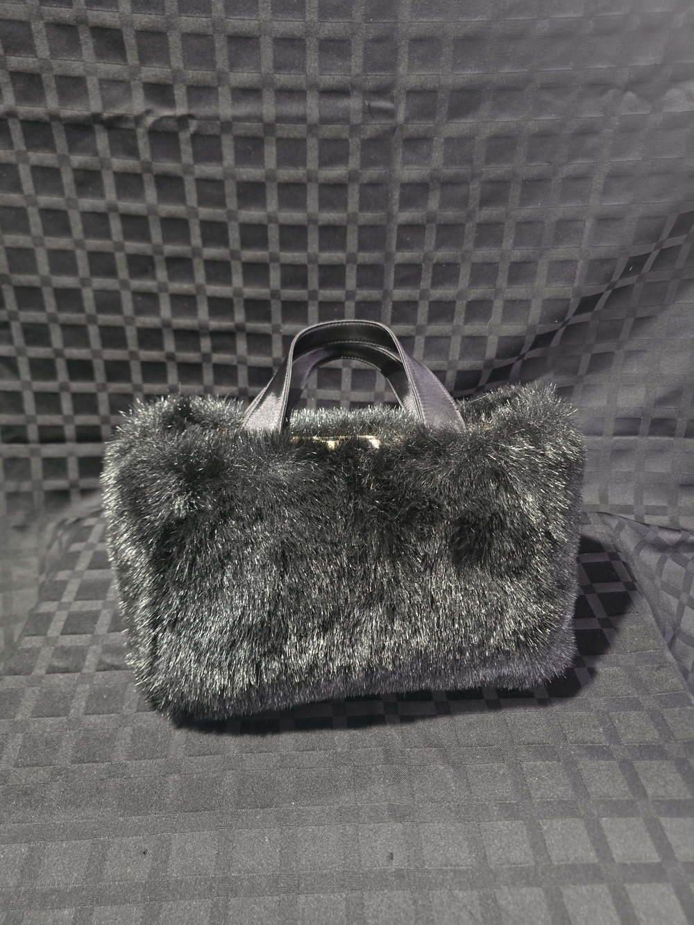 Marlow Vintage Black Faux Fur Top-Handle Tote
